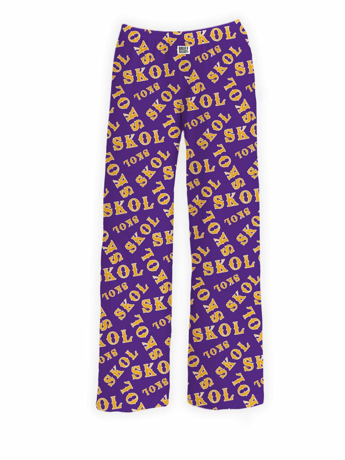 BRIEF INSANITY Lounge Pajama Pants SKOL Print Purple & Gold Size S
