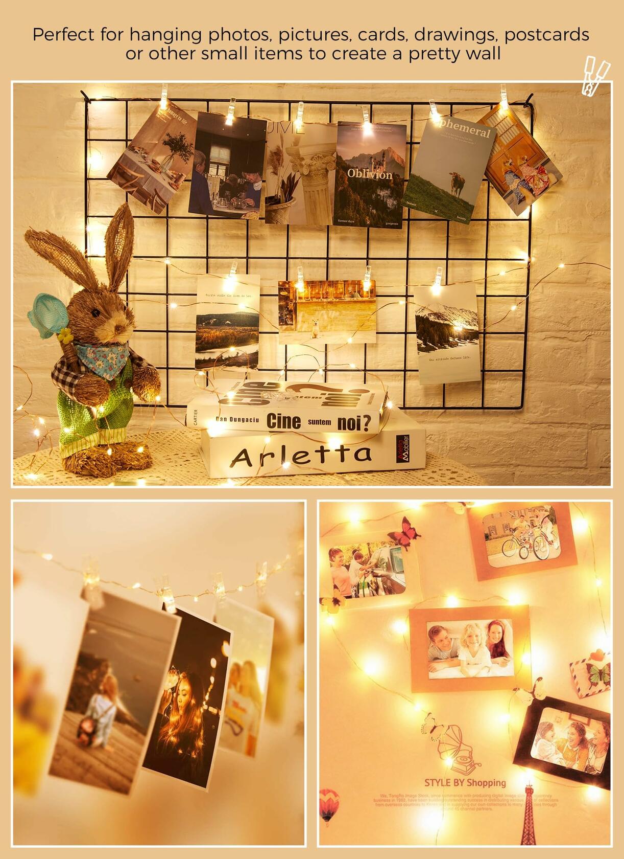 Fairy Lights with Clips 33ft 100LED Battery Operated String Lights Timer