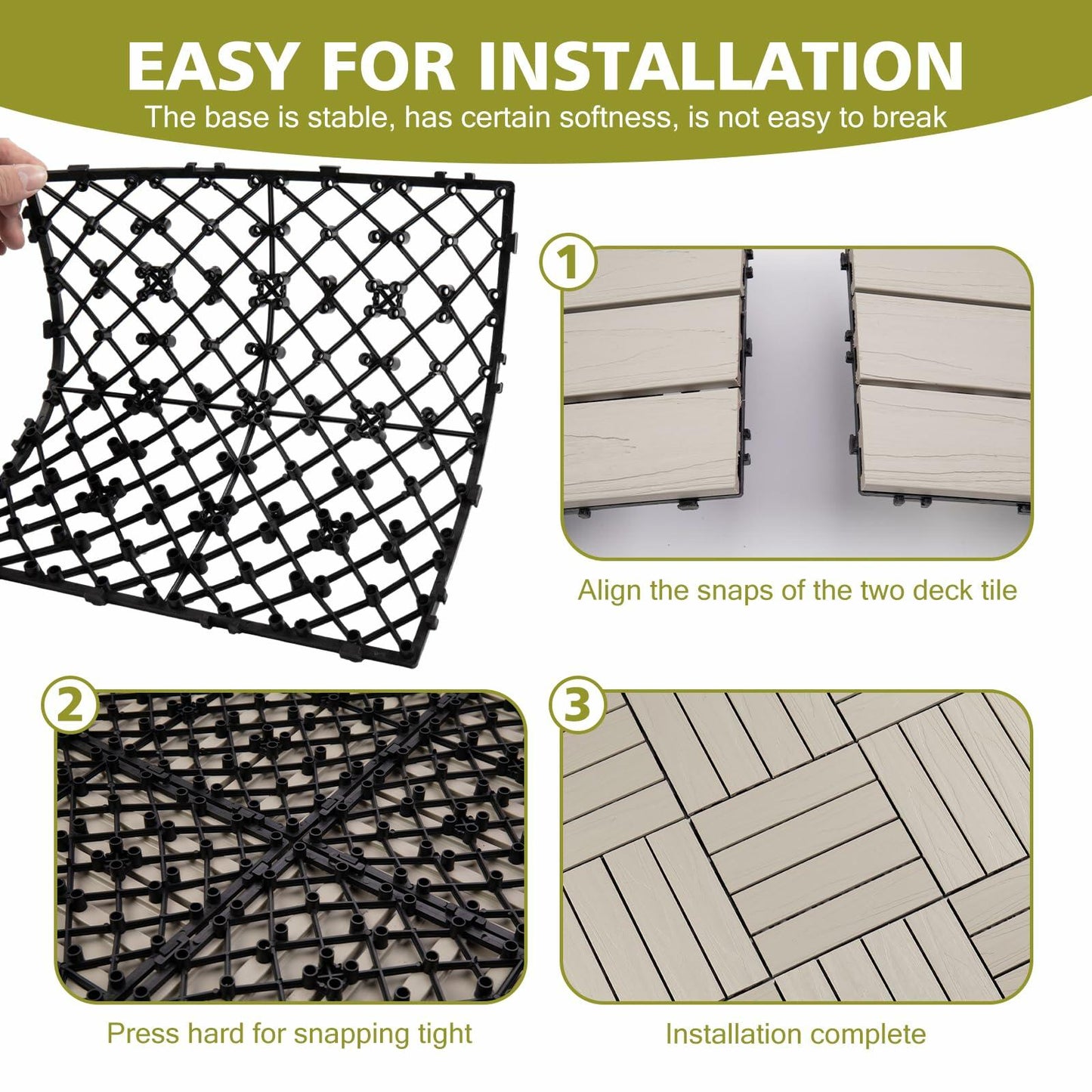 Famobay WPC Patio Deck Tiles 3D Organic White 12x12in 6pcs Durable Waterproof