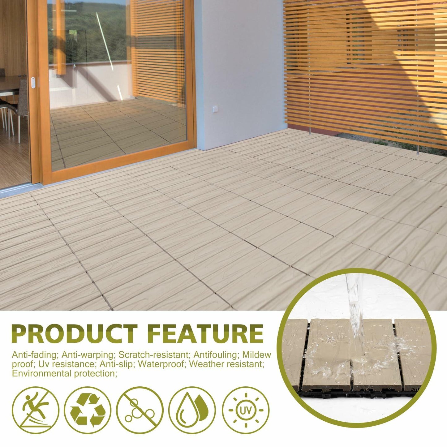 Famobay WPC Patio Deck Tiles 3D Organic White 12x12in 6pcs Durable Waterproof