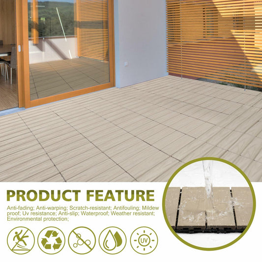 Famobay WPC Patio Deck Tiles 3D Organic White 12x12in 6pcs Durable Waterproof