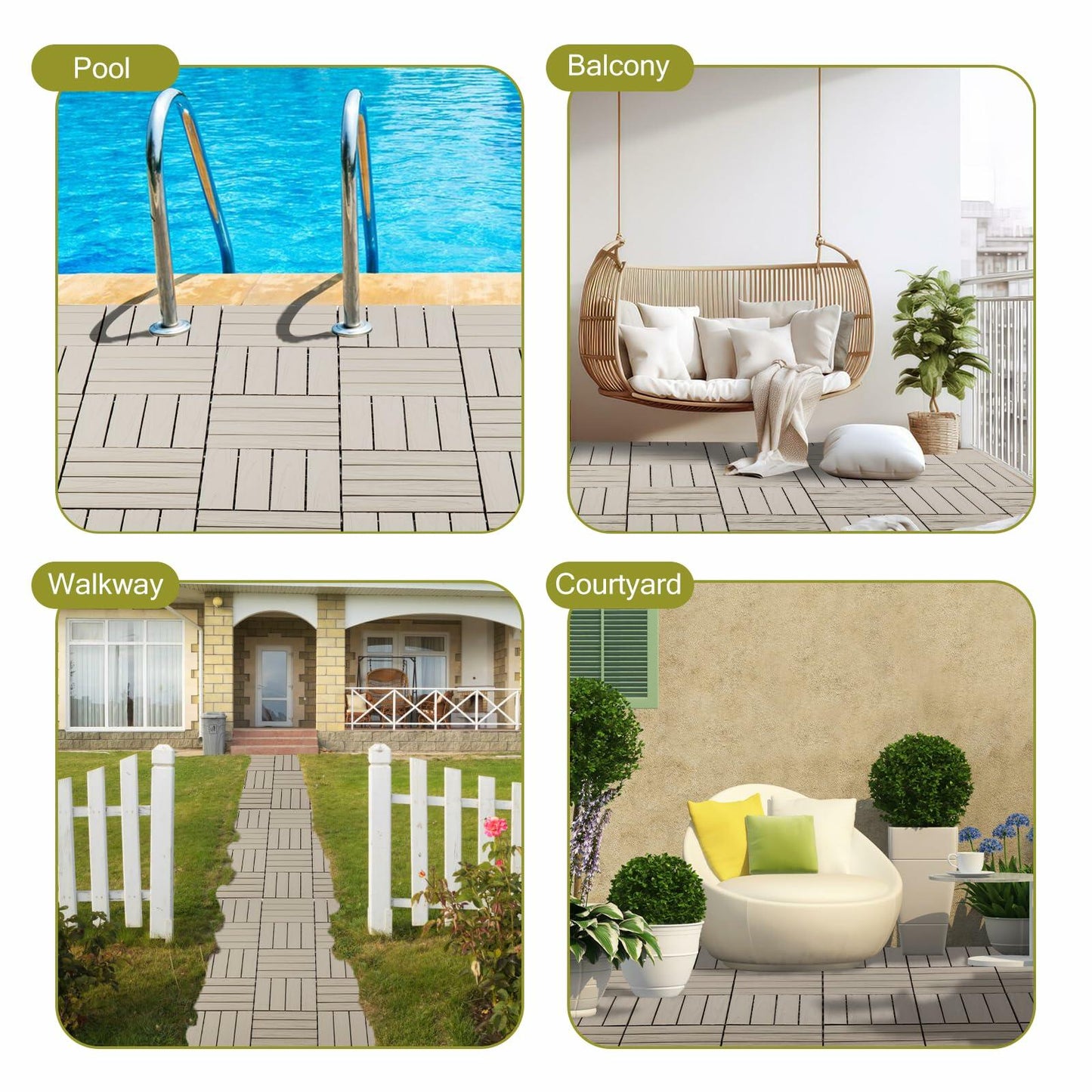 Famobay WPC Patio Deck Tiles 3D Organic White 12x12in 6pcs Durable Waterproof