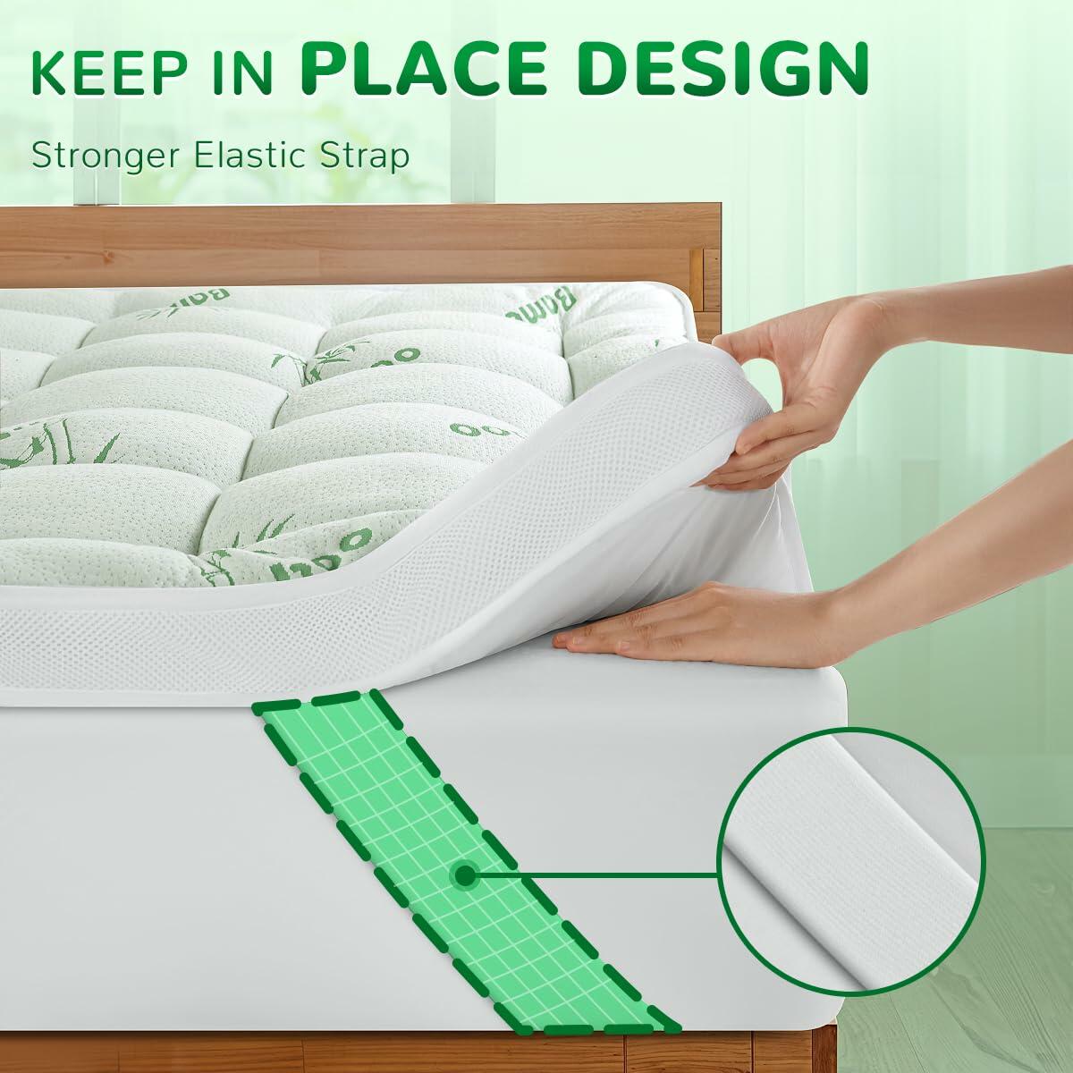 Bamboo Viscose Mattress Topper 1000GSM Extra Thick Cooling 60.5x80.5"