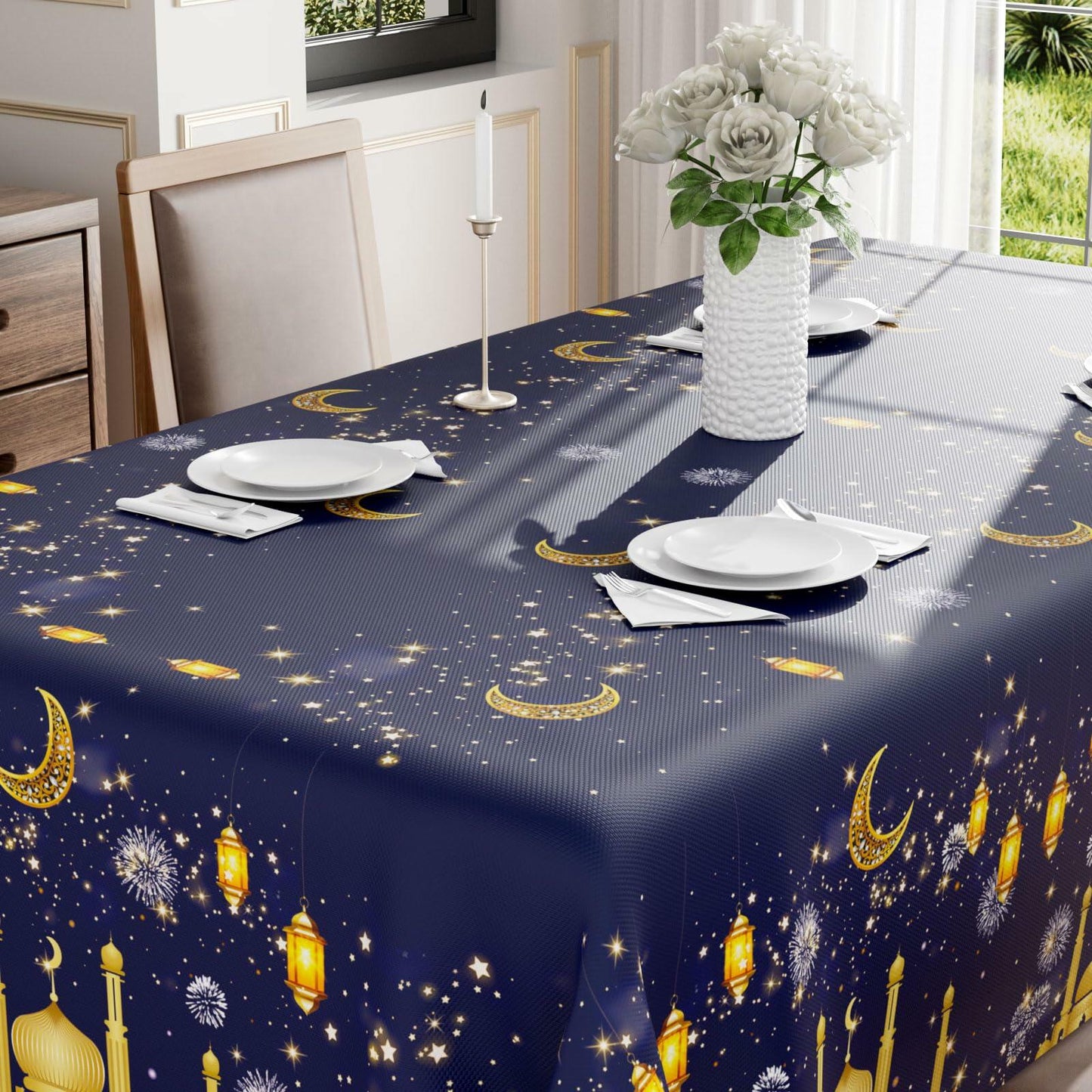 BOTB LIHM Ramadan Castle Lantern Tablecloth Rectangle 52x70 Inch