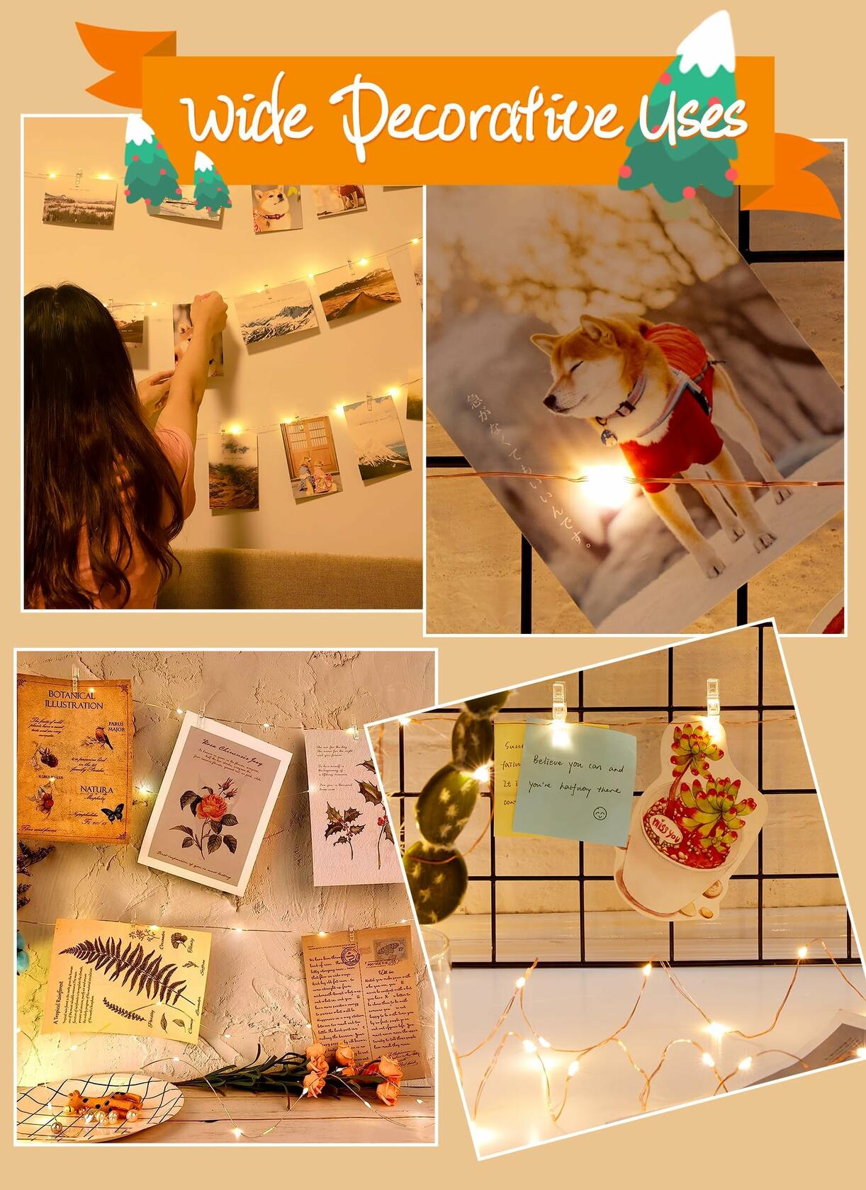 Fairy Lights with Clips 33ft 100LED Battery Operated String Lights Timer