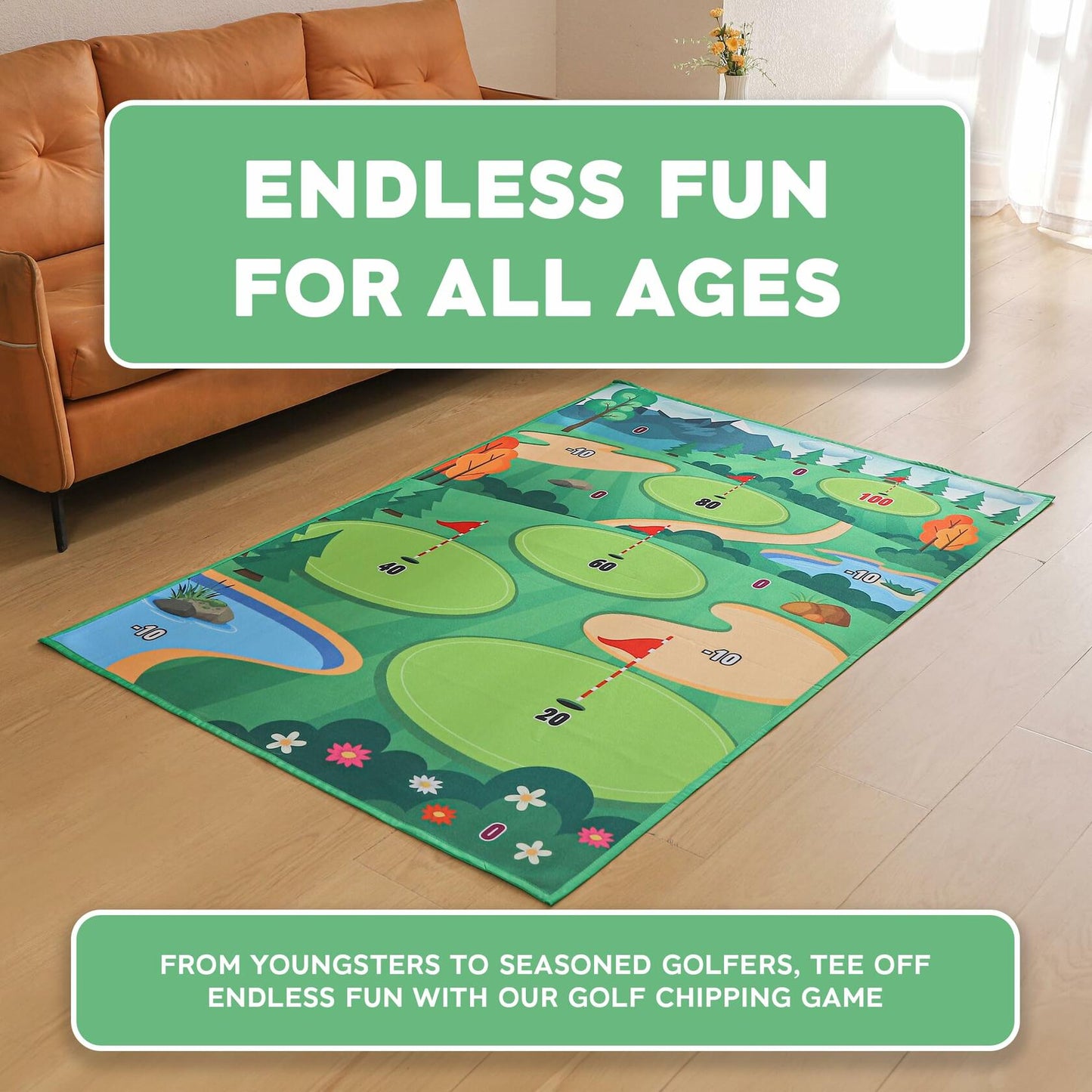 Ecozen Golf Chipping Game Set with Turf Mat Club Balls Carry Bag