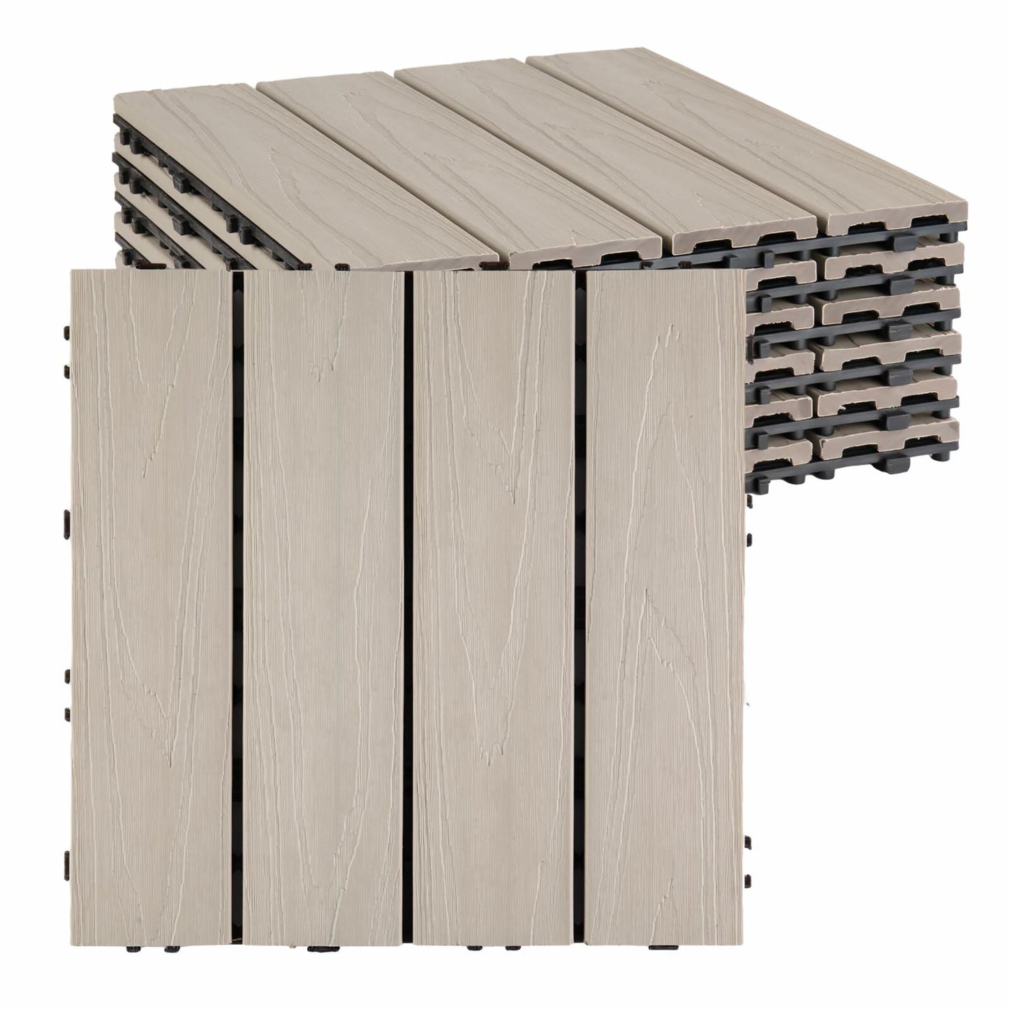 Famobay WPC Patio Deck Tiles 3D Organic White 12x12in 6pcs Durable Waterproof