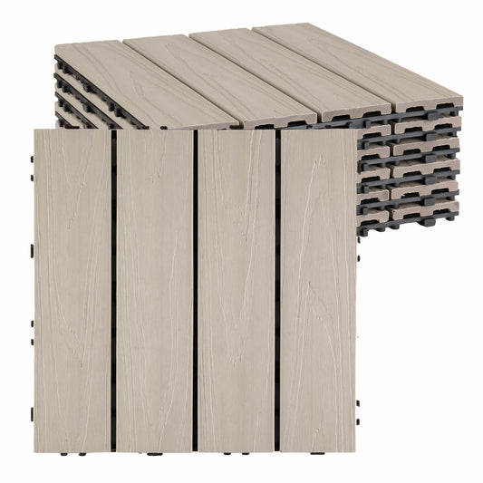 Famobay WPC Patio Deck Tiles 3D Organic White 12x12in 6pcs Durable Waterproof