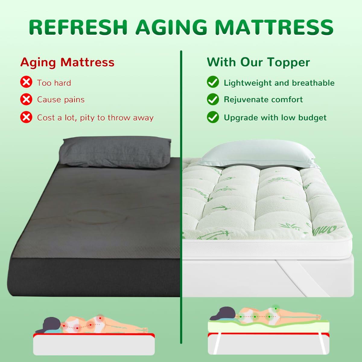 Bamboo Viscose Mattress Topper 1000GSM Extra Thick Cooling 60.5x80.5"
