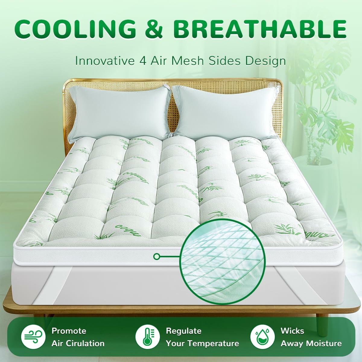 Bamboo Viscose Mattress Topper 1000GSM Extra Thick Cooling 60.5x80.5"