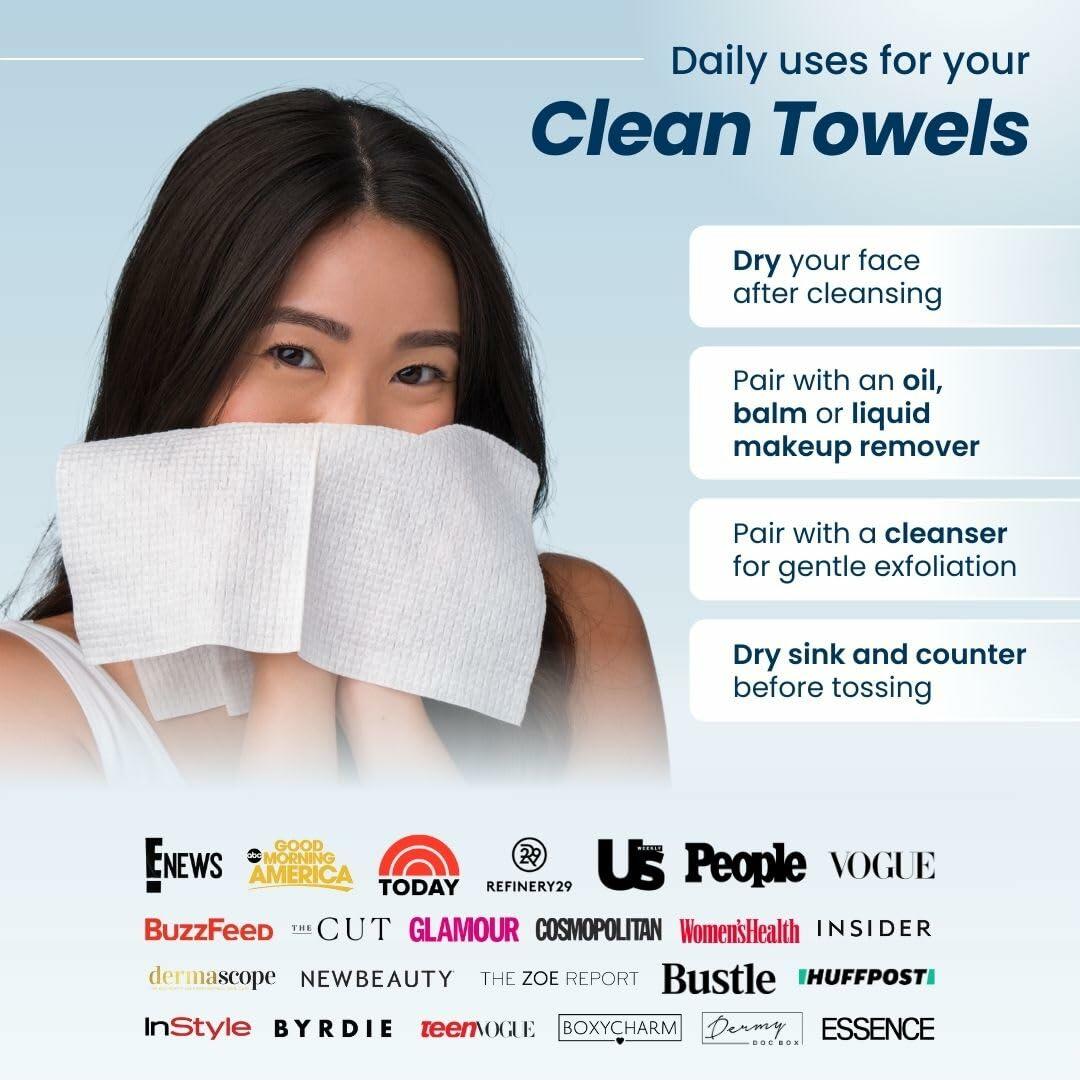 CLEAN SKIN Clean Towels 100% Biobased Face Towel UltraSoft 100ct 4pk Size US 100
