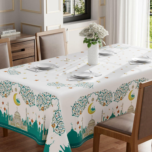 BOTB LIHM Eid Al-Fitr Ramadan Tablecloth 60x84" Stars & Moons Rectangle
