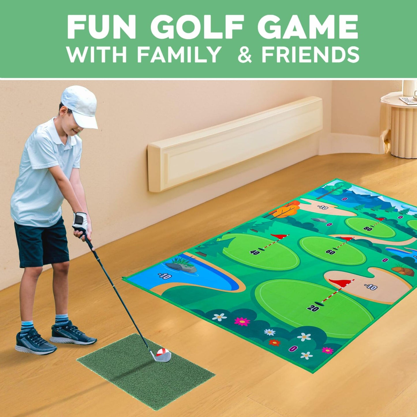 Ecozen Golf Chipping Game Set with Turf Mat Club Balls Carry Bag