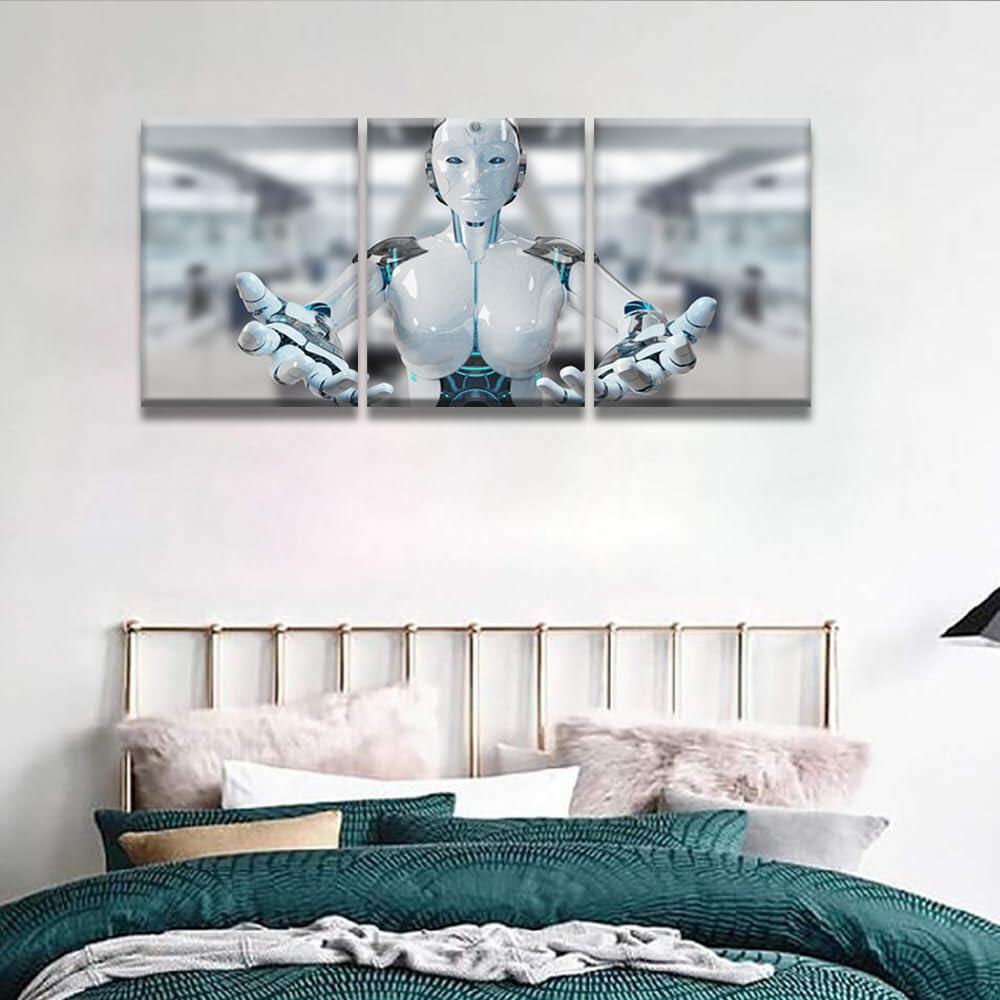 3 pcs AI Machine Learning Robot Human Touch Canvas Wall Art 36x16