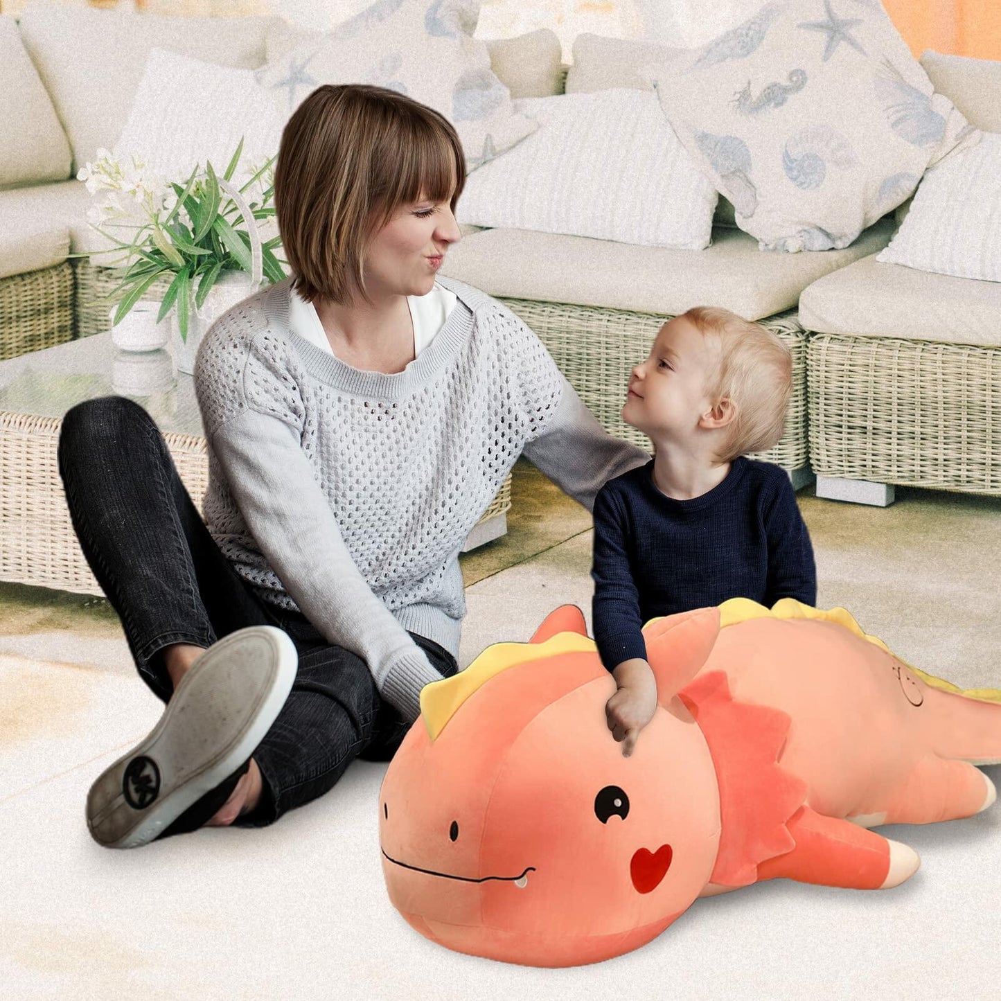 Axolotl Plush Toy Soft Stuffed Animal Dinosaur Pillow Green 47 inch