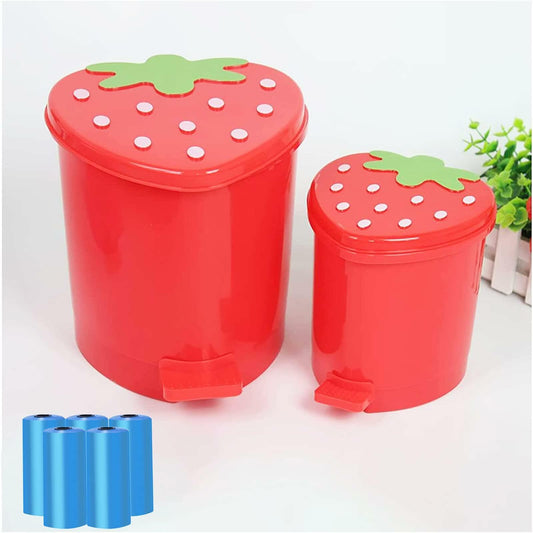 BxuxJar Strawberry 1 Gallon Trash Can w/0.3G Mini Can & 5 Garbage Bags