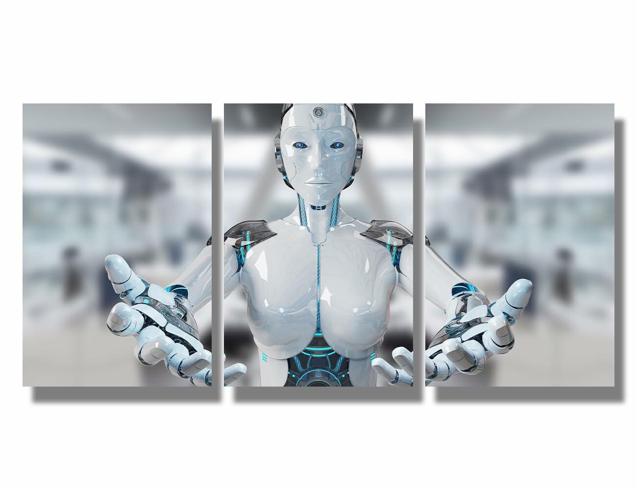 3 pcs AI Machine Learning Robot Human Touch Canvas Wall Art 36x16