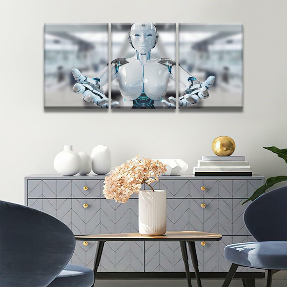 3 pcs AI Machine Learning Robot Human Touch Canvas Wall Art 36x16