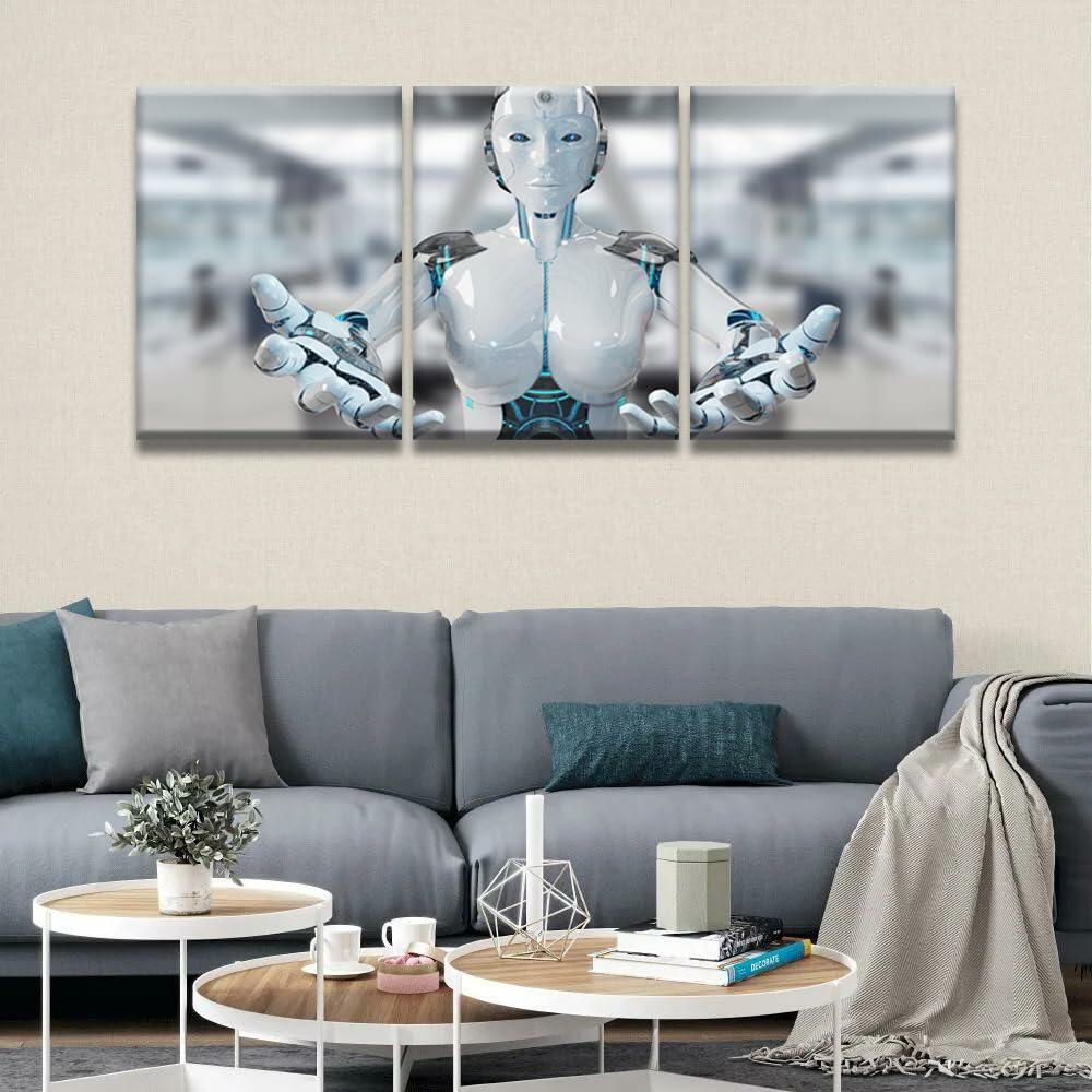 3 pcs AI Machine Learning Robot Human Touch Canvas Wall Art 36x16