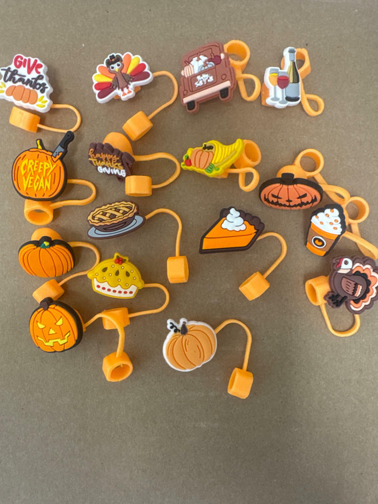 16 PCS Thanksgiving Silicone Straw Caps for Stanley Cup 10mm Design 4