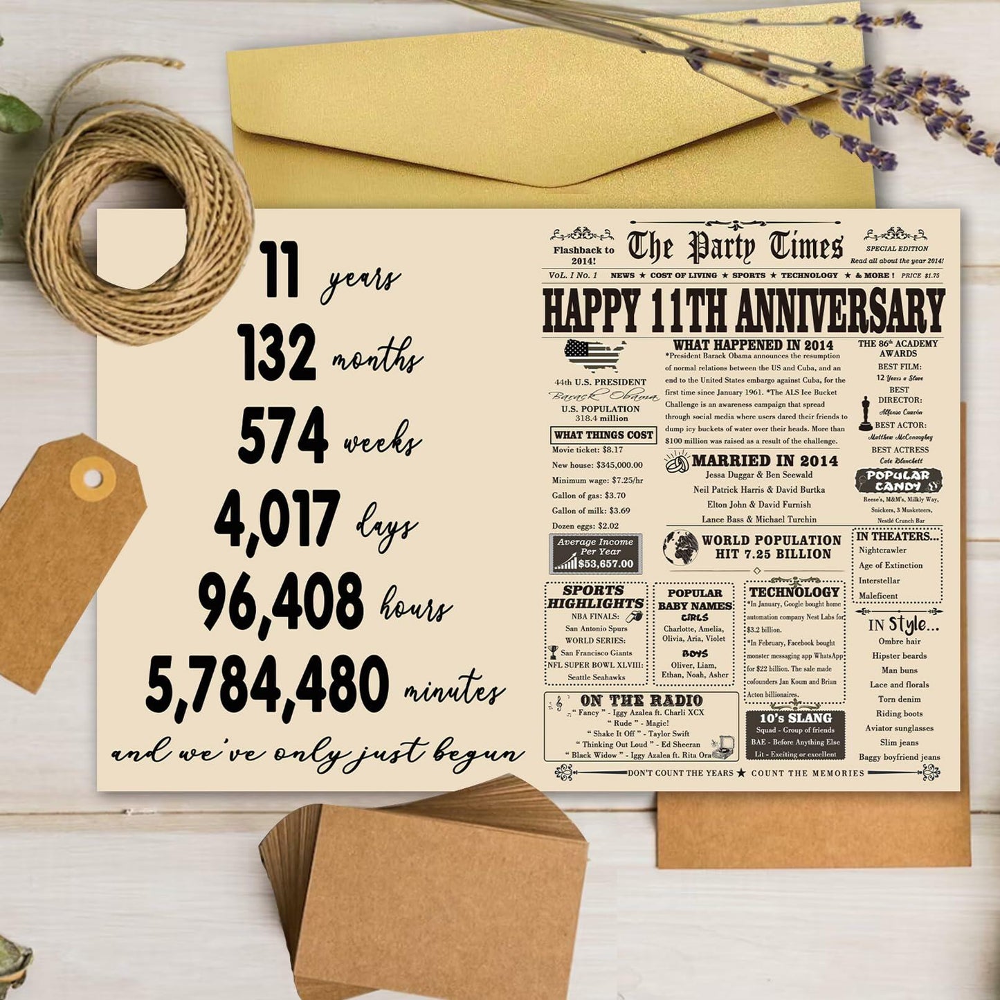 YiKaLus 11th Anniversary Steel Gift Card Romantic Wedding Gift for Him Her
