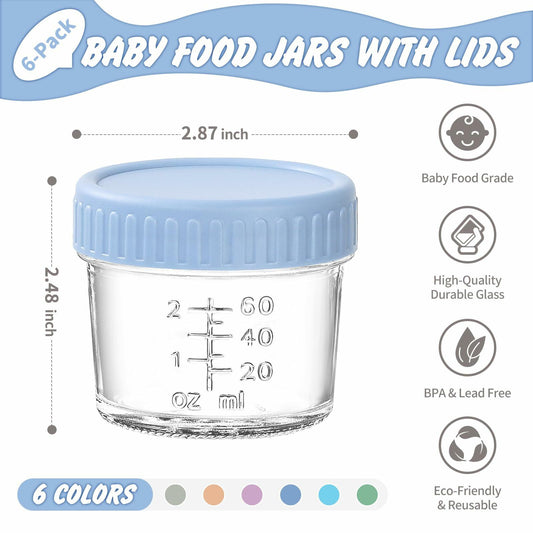 DRKIO 6 Pack Glass Baby Food Storage Containers 4oz BPA Free Leak Proof