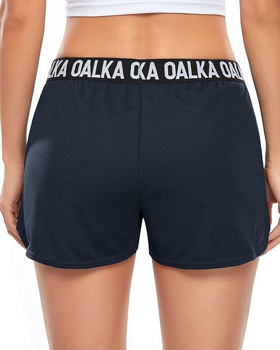 Oalka Women's Running Shorts Out Side Pockets Athletic Denim Blue Size XXL