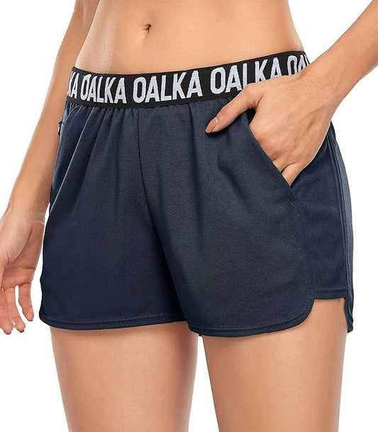 Oalka Women's Running Shorts Out Side Pockets Athletic Denim Blue Size XXL