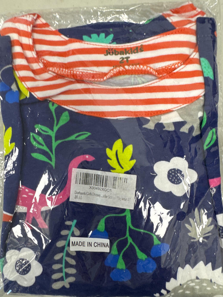 Dorhaeris Girls Cotton Long Sleeve Dinosaur A-line Crewneck Dress Size 2T