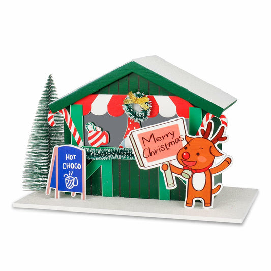 Zqoyn LED Lighted Christmas Village House Decor Set with Deer Indoor Table Decor