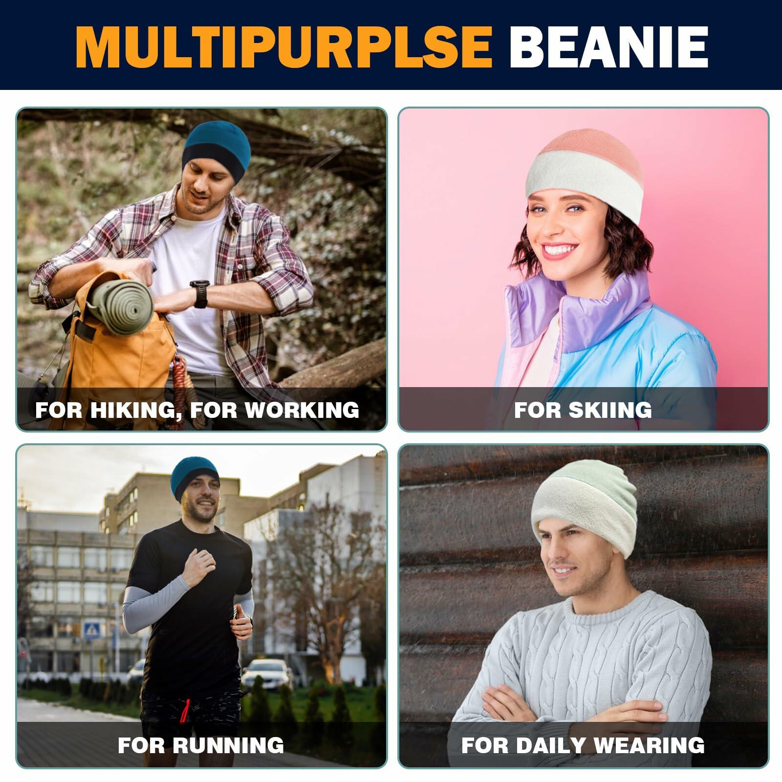 Alpha 4 Pieces Fleece Watch Cap Skull Beanie Winter Warm Windproof One Size