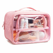 FUNSEED Clear Travel Toiletry Bag Large Organizer Pink Multiple Compartments