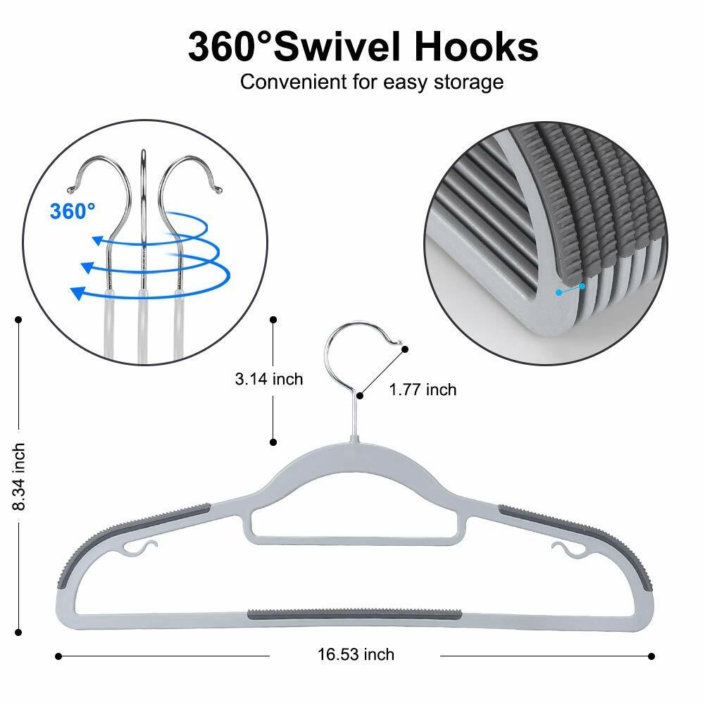 OIKA Plastic Hangers with Tie Rack 16.5in Heavy Duty Non-Slip 30 Pack