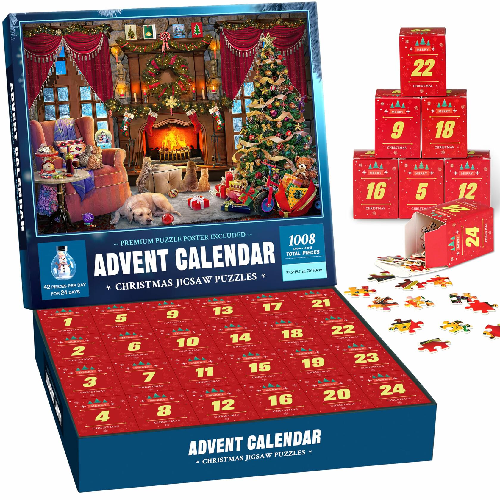 Christmas Puzzle Advent Calendar 2025 Fireplace 1008 Pieces 24 Parts