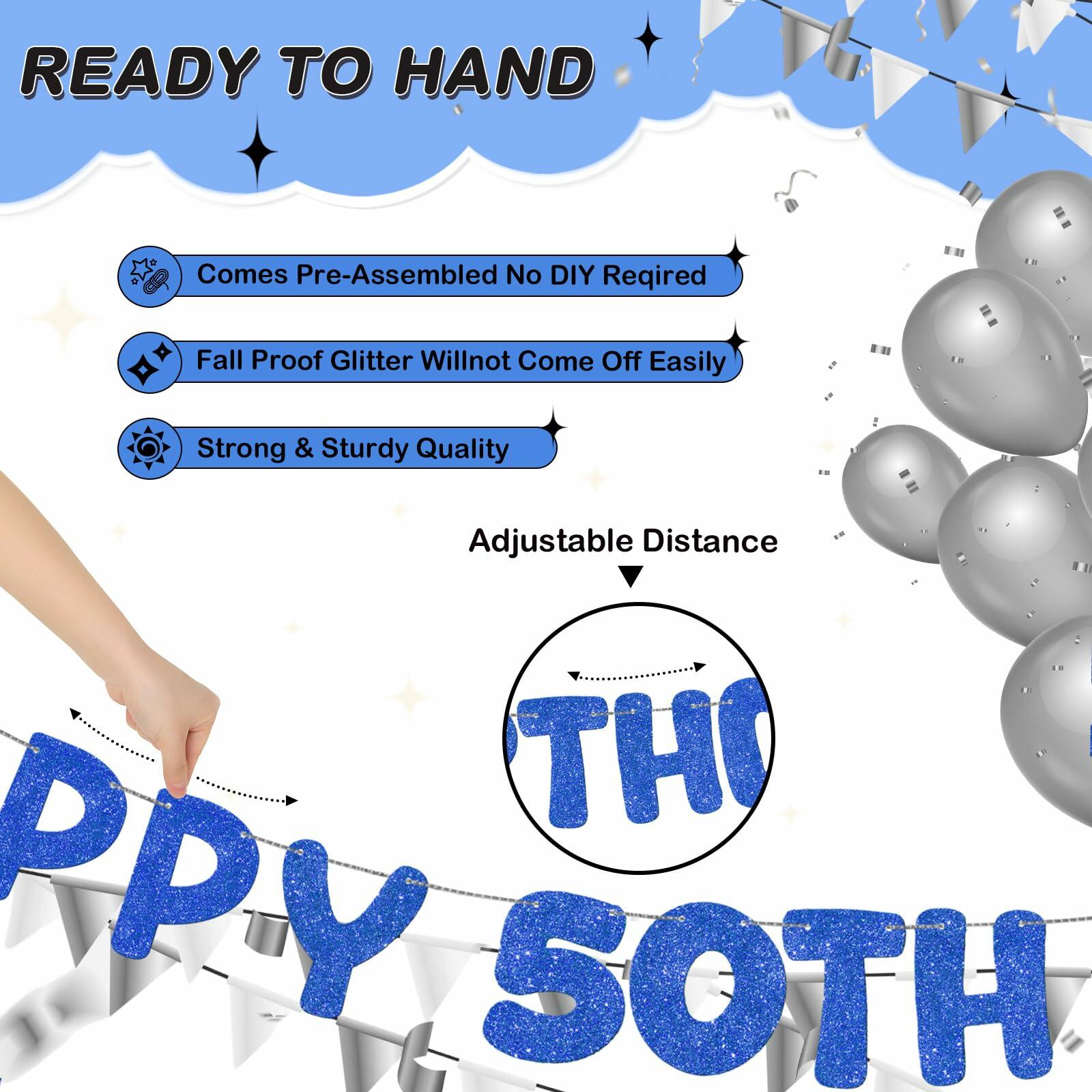 Fulmoon 50th Birthday Banner Pre Strung Glitter 11.5ft Champagne Gold