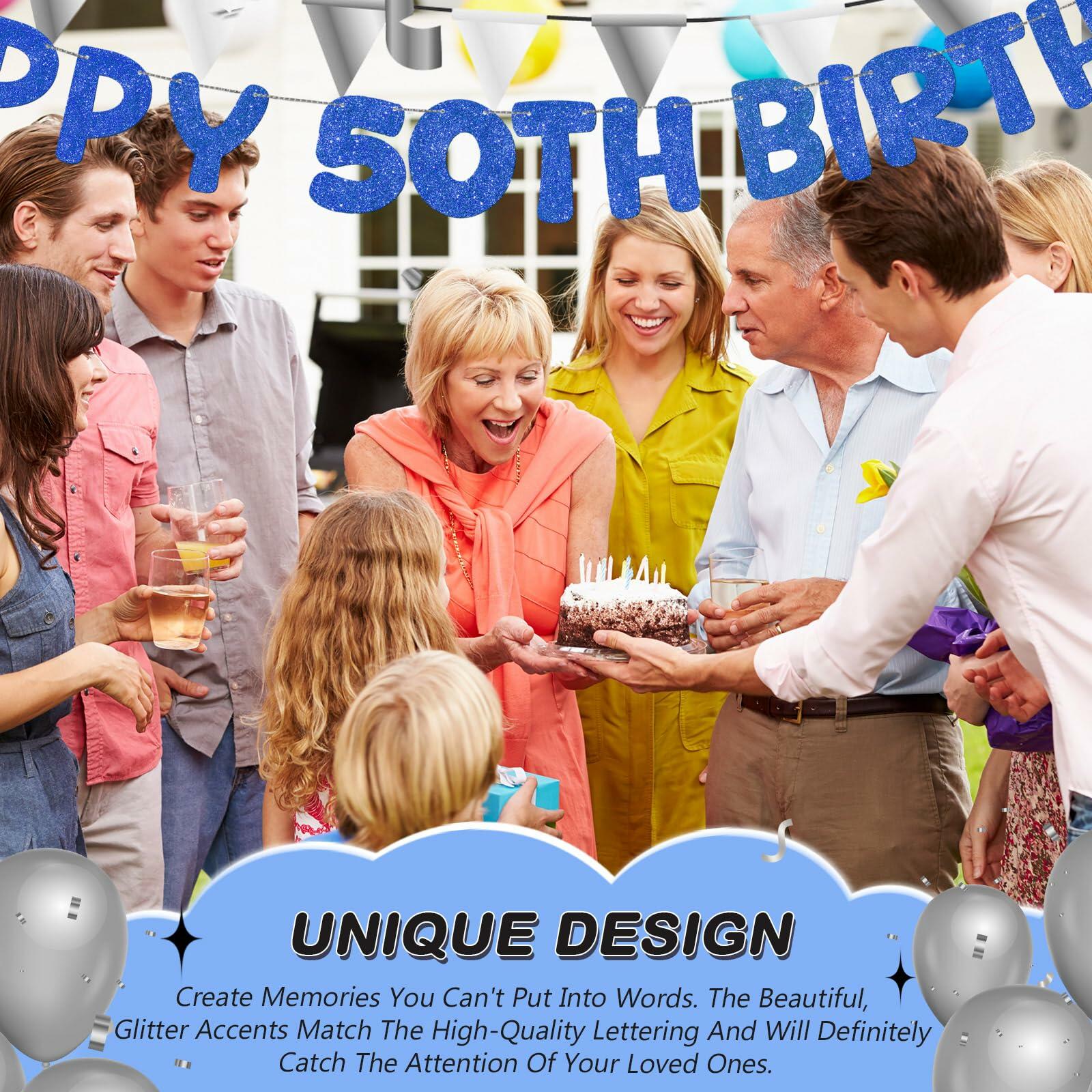 Fulmoon 50th Birthday Banner Pre Strung Glitter 11.5ft Champagne Gold