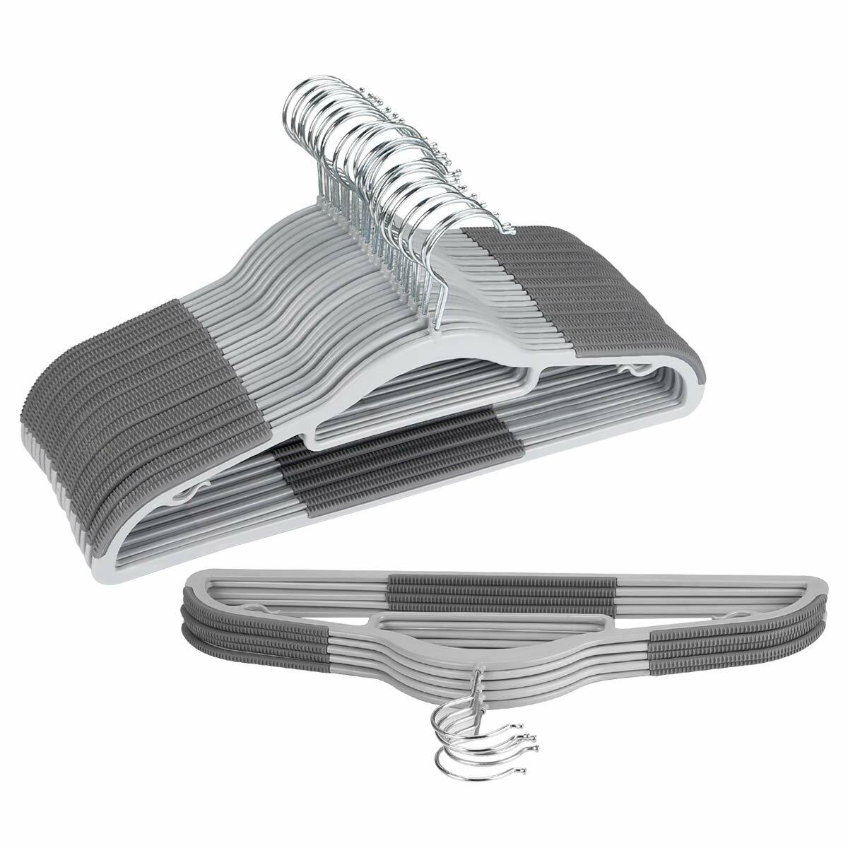 OIKA Plastic Hangers with Tie Rack 16.5in Heavy Duty Non-Slip 30 Pack