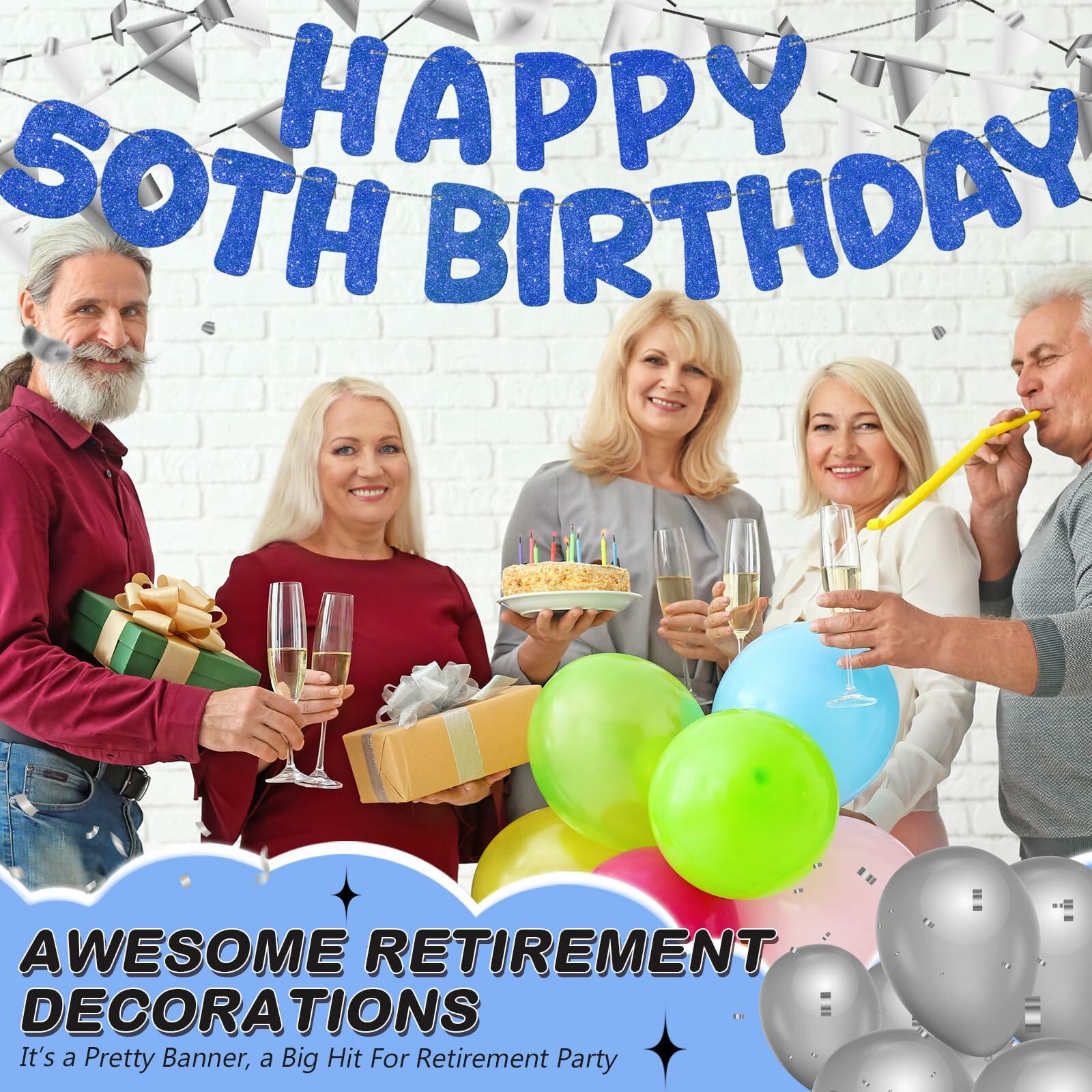 Fulmoon 50th Birthday Banner Pre Strung Glitter 11.5ft Champagne Gold