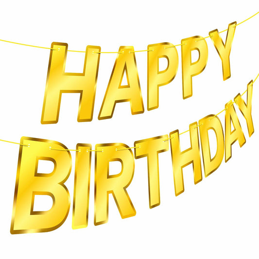 Gold Happy Birthday Banner Sign Garland Party Decoration Kids Baby Party