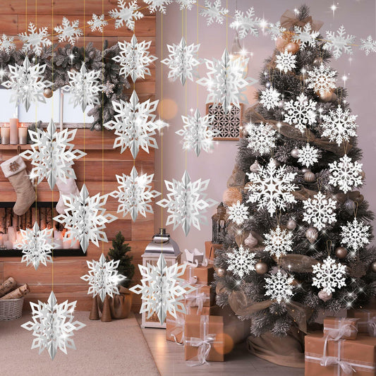 Fullhawl 3D Snowflake Christmas Ornaments Set 12 Pcs White Hanging Decor
