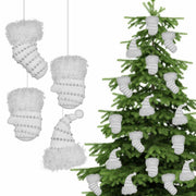 RoseCraft Christmas Ornaments 9PCS Socks Hat Tree Decor White Silver