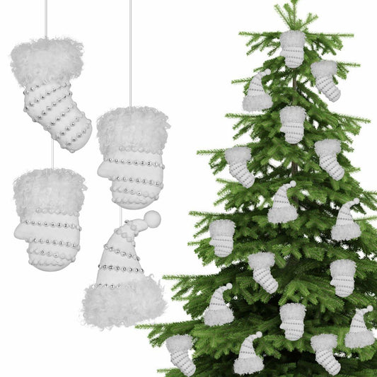 RoseCraft Christmas Ornaments 9PCS Socks Hat Tree Decor White Silver