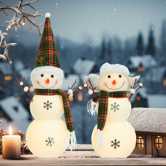 VIHOSE 2 Pcs LED Snowman Decorations 15.7" Tabletop Xmas Decor Green