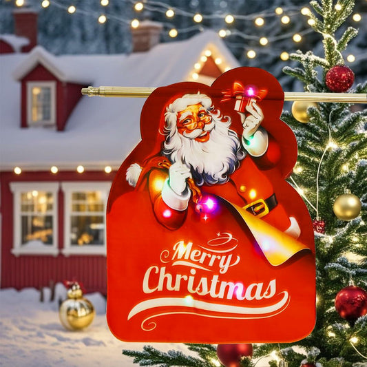 Alupssuc Lighted LED Santa Claus Garden Flag 20x15 Inch Red Double Sided