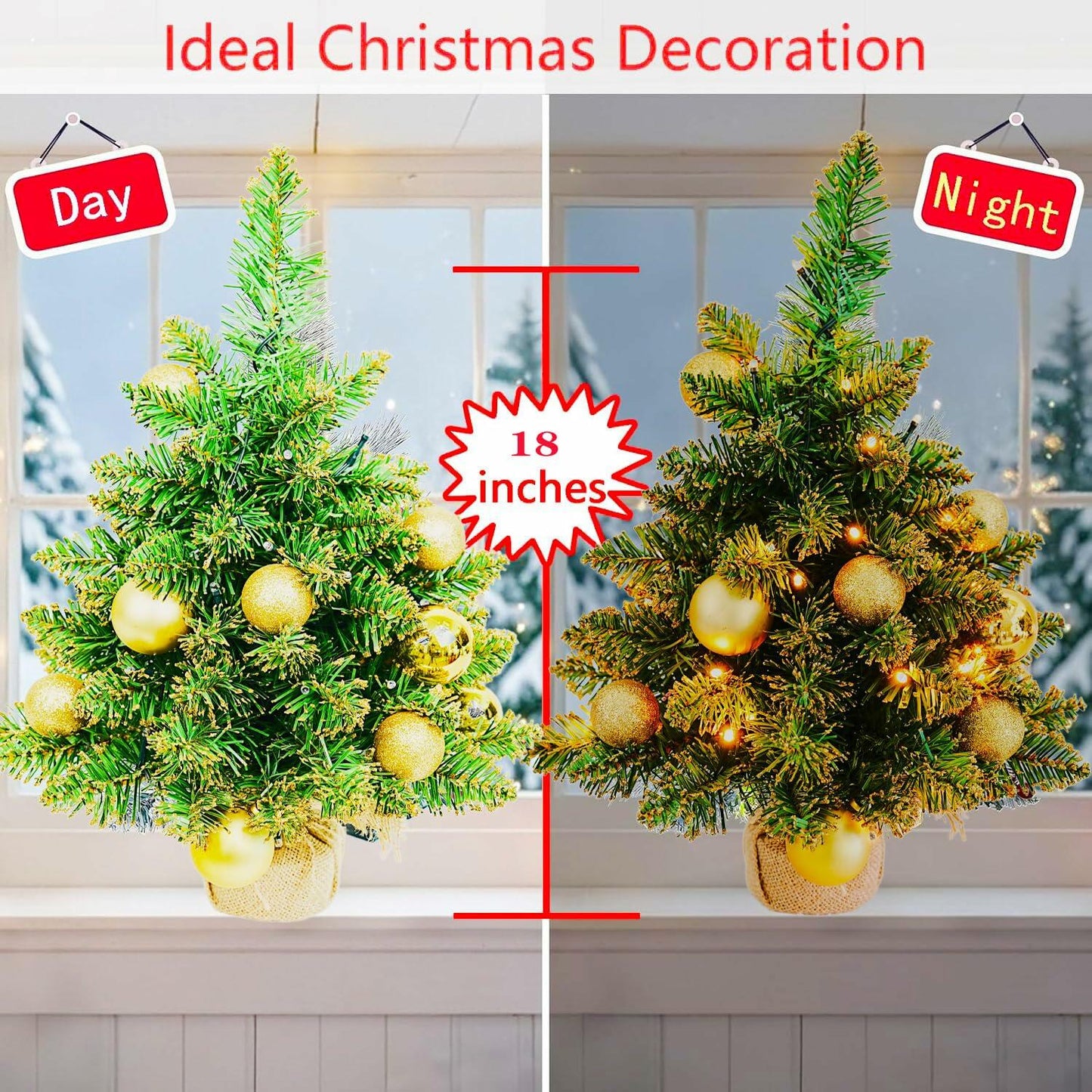 Aimmop 18in Small Christmas Tree with Ornaments 59 Tips Green