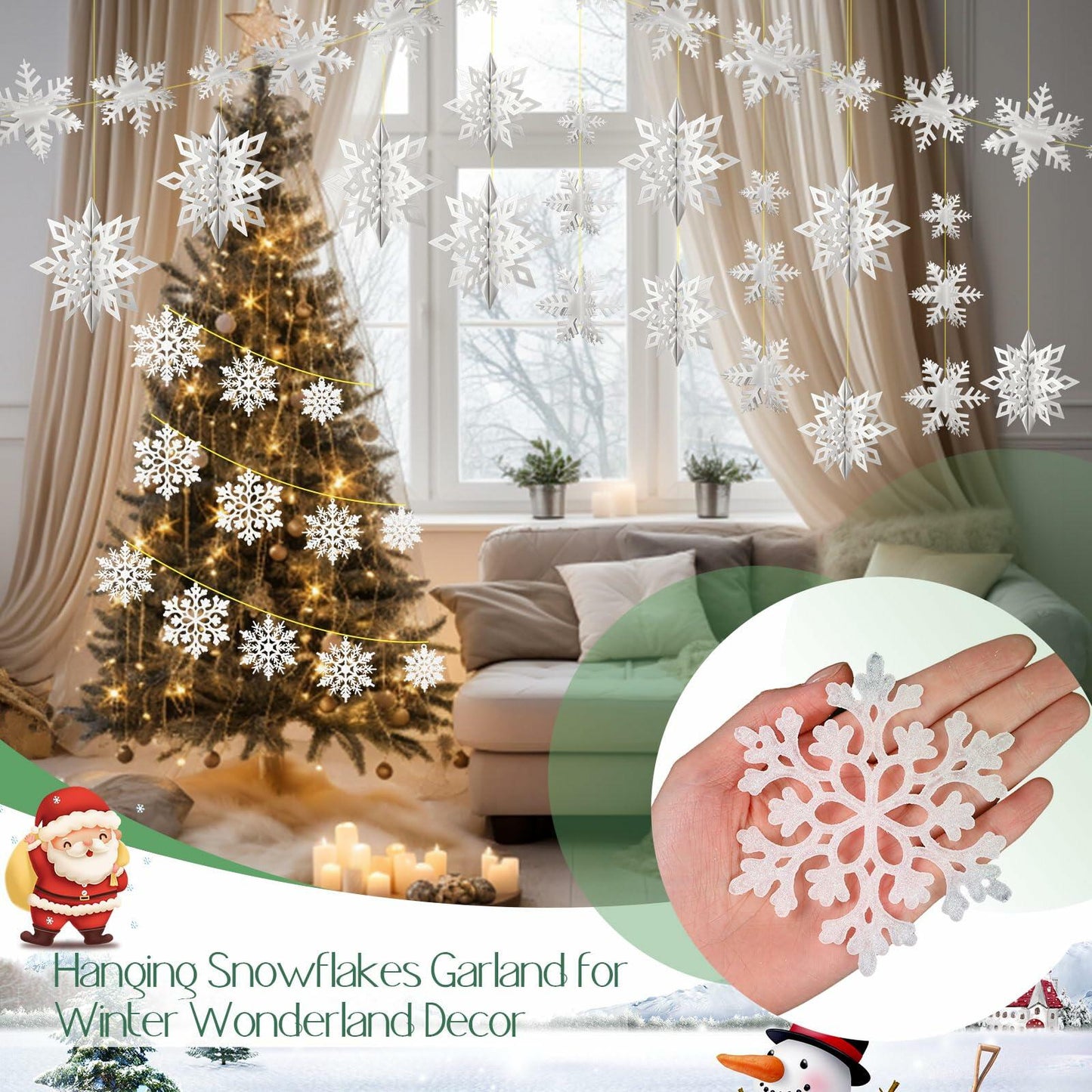 Fullhawl 3D Snowflake Christmas Ornaments Set 12 Pcs White Hanging Decor