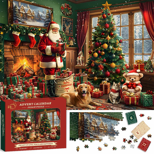 PICKFORU 2024 Christmas Advent Calendar 1000 Pieces Santa Claus Puzzle