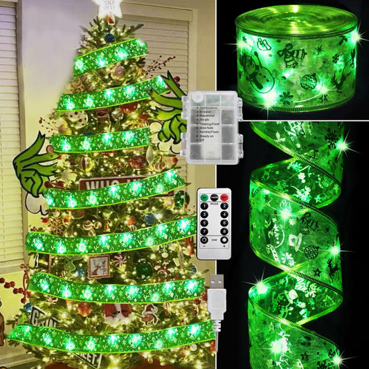 Vloso Christmas Tree Ribbon Lights 66Ft 200 LED Remote Timer Battery USB