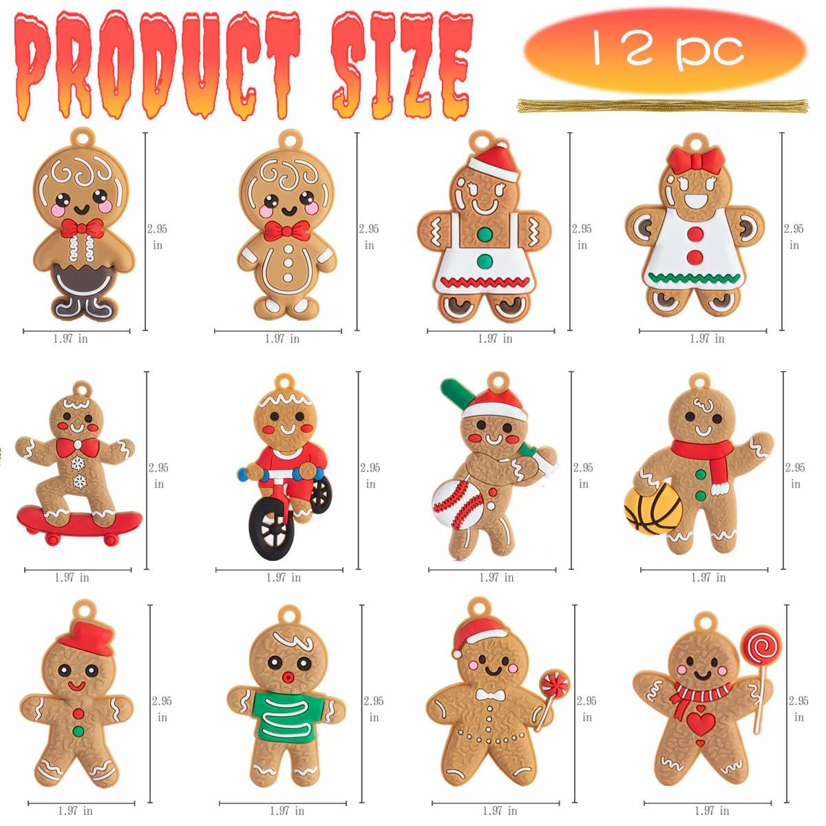 12pcs Gingerbread Man Ornaments Plastic Christmas Tree Hanging Decorations