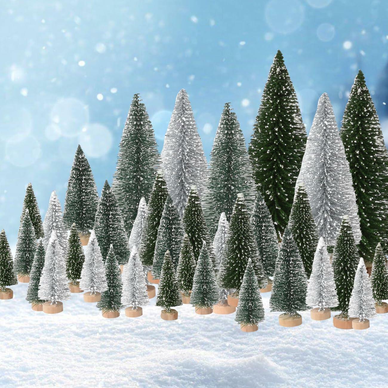 36PCS Bottle Brush Christmas Trees Multi-Size Table Decor with Wood Base